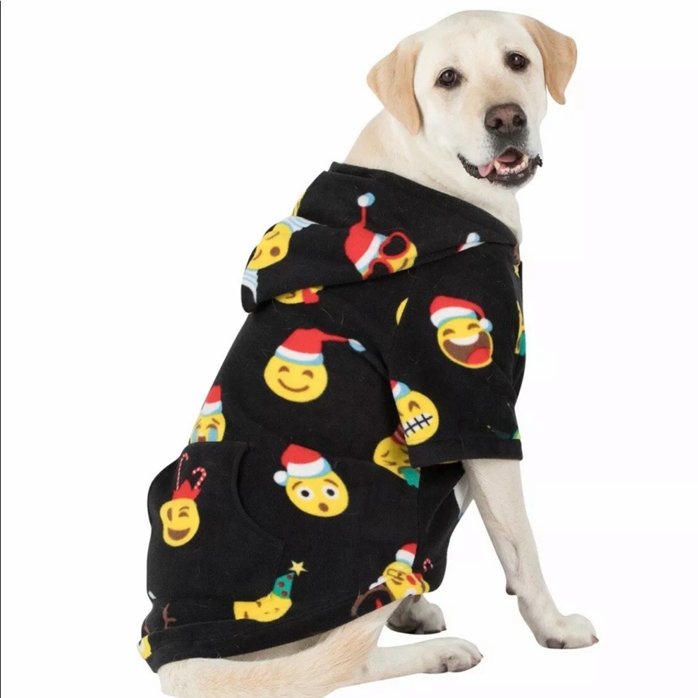 L 50 LBS Dog pajamas Christmas Holiday Fleece Dog Emoji Hoodie *SIZE CHART*